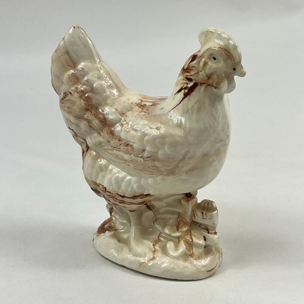 Alaskan Clay Chicken Rooster Figurine 5.5" Vintage Brown White Swirl Art Pottery
